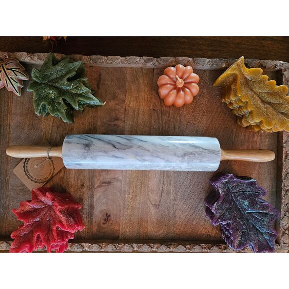 Vintage Marble Rolling Pin — Wooden Handles - Picture 1 of 5